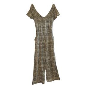 Pact Organic Cotton Blend Jumpsuit Women's XL Smocked Wide Leg Green Sustainable